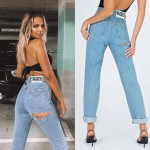 The Ragged Priest Light Wash High Waist Butt Cut Straight Jeans $95 Size 26